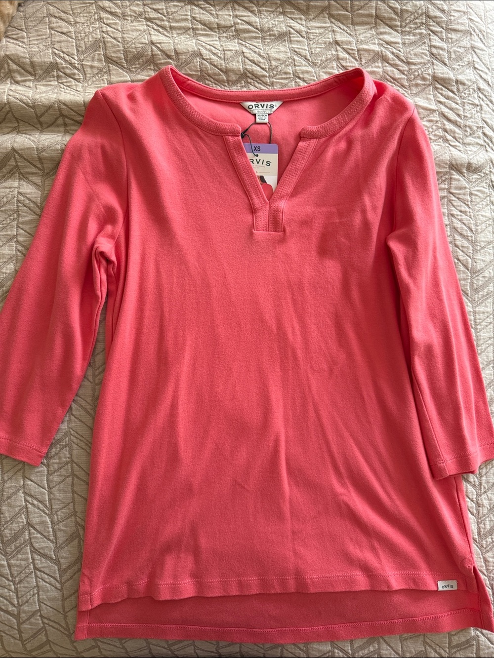 Orvis Coral-Pink Three-Quarter Sleeve Tunic